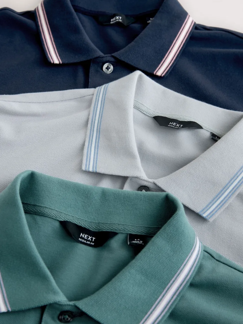 Teal/Navy/Grey Short Sleeve Tipped Pique Polo Shirts 3 Pack