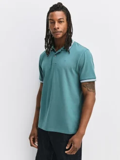Teal/Navy/Grey Short Sleeve Tipped Pique Polo Shirts 3 Pack