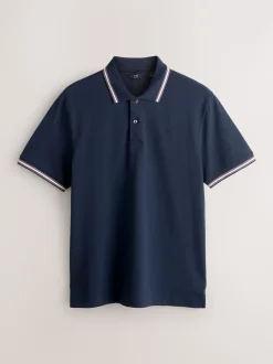 Teal/Navy/Grey Short Sleeve Tipped Pique Polo Shirts 3 Pack