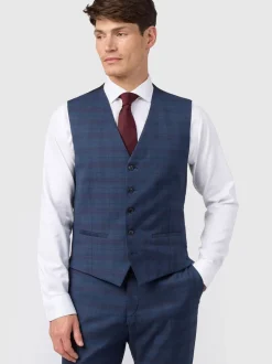 Ted Baker Tailoring Blue Slim Fit Caramel Check Waistcoat