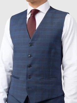 Ted Baker Tailoring Blue Slim Fit Caramel Check Waistcoat