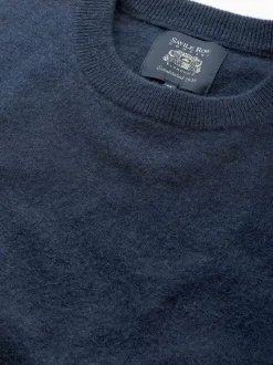 The Savile Row Company Blue Merino Wool Cashmere Blend Crew Neck Jumper