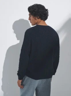 The Set 2 Pack Cable Knit Jumpers with Wool Navy Blue/Brown