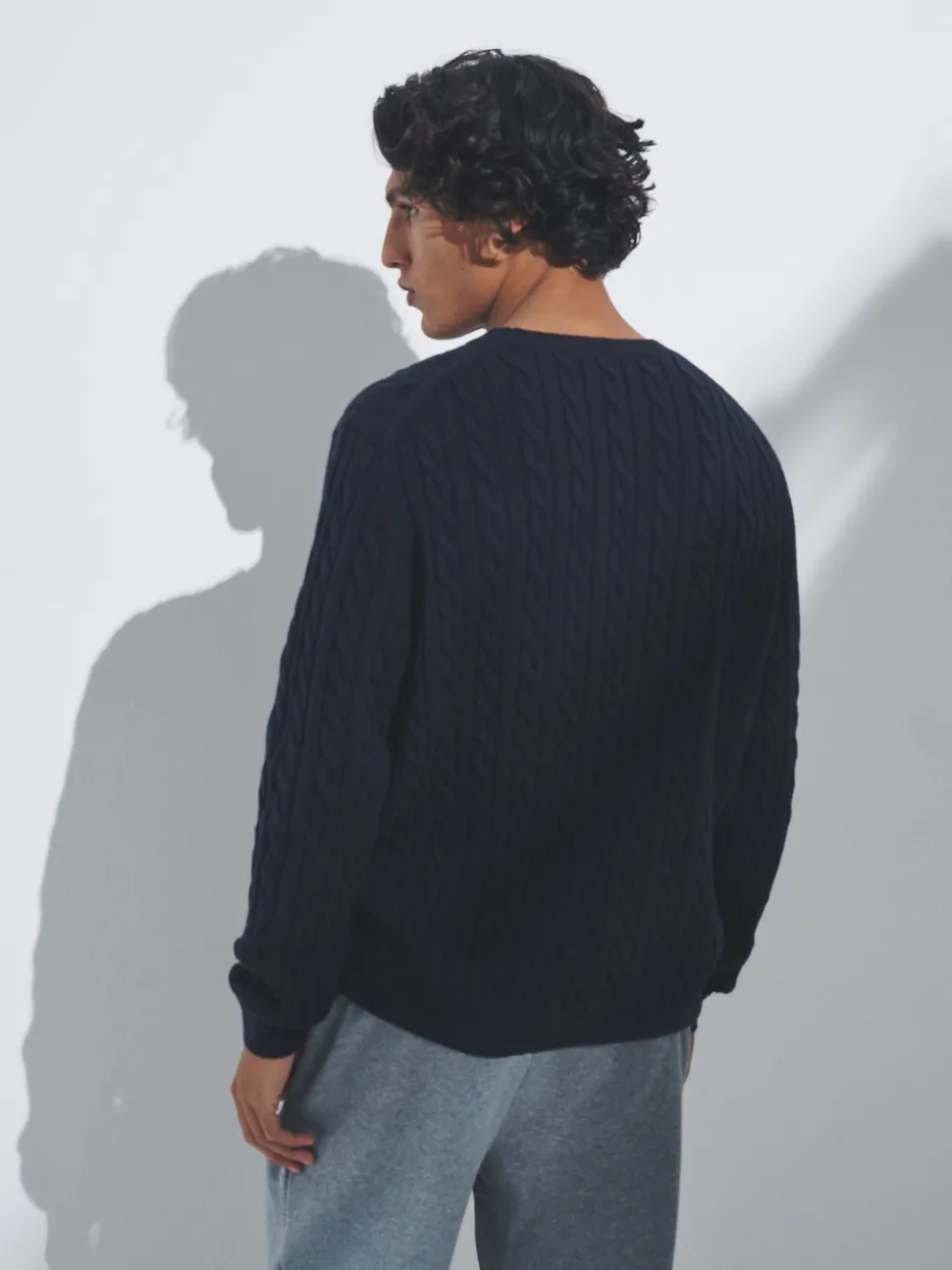 The Set 2 Pack Cable Knit Jumpers with Wool Navy Blue/Brown