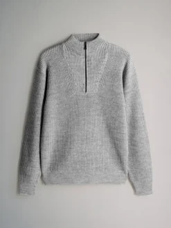 The Set 2 Pack Cable Knit and Zip Neck Jumpers Navy Blue/Grey Marl