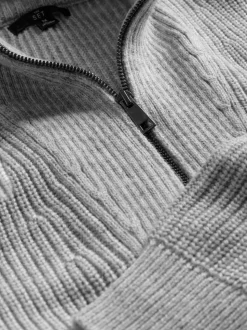 The Set 2 Pack Cable Knit and Zip Neck Jumpers Navy Blue/Grey Marl