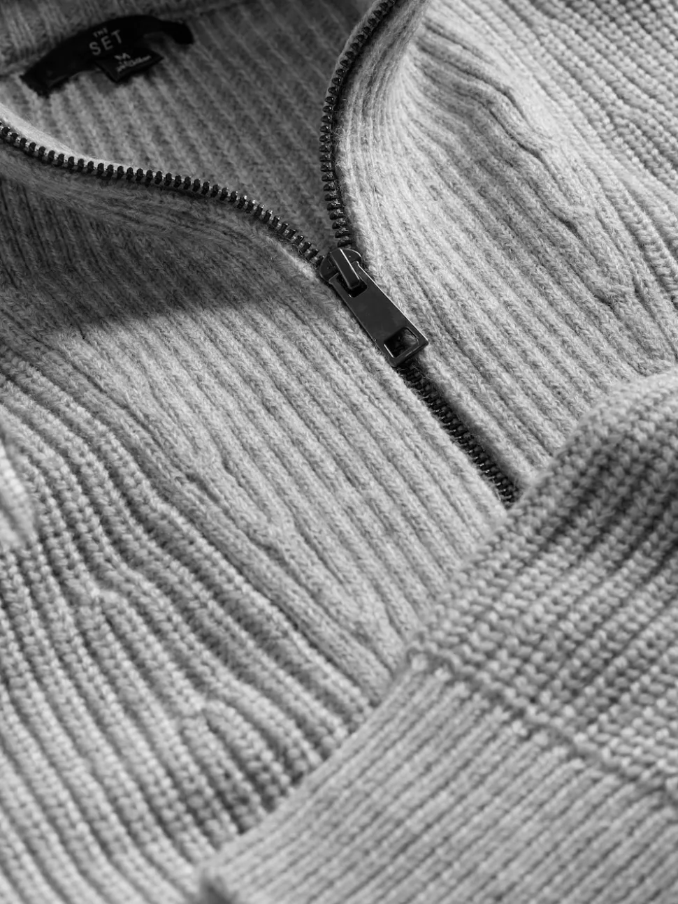 The Set 2 Pack Cable Knit and Zip Neck Jumpers Navy Blue/Grey Marl