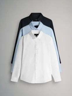 The Set 3 Pack Cotton Stretch Oxford Shirts Navy Blue/White