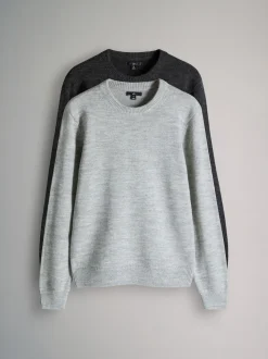The Set 2 Pack Crew Neck Knitted Jumpers Charcoal/Grey marl
