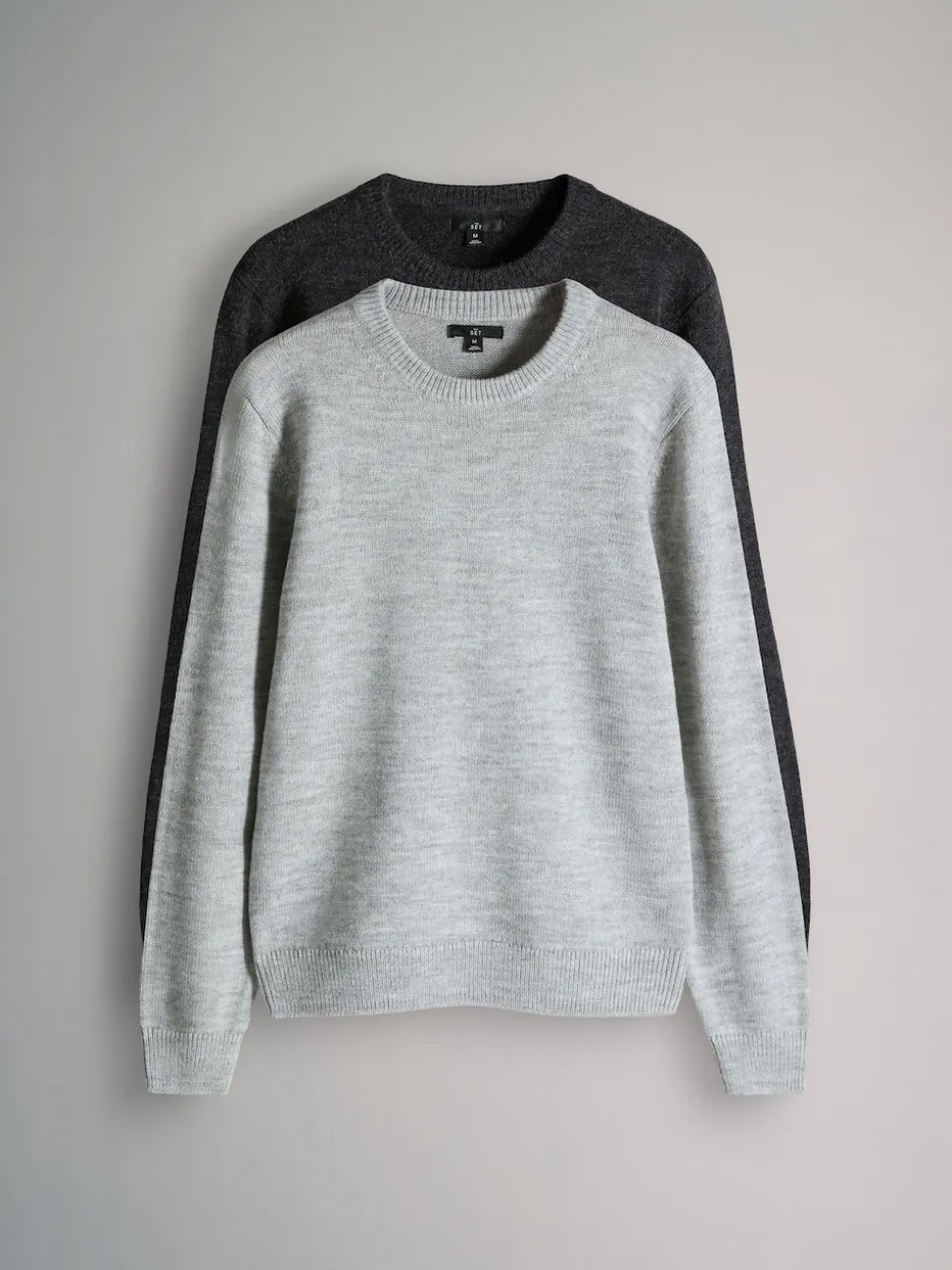 The Set 2 Pack Crew Neck Knitted Jumpers Charcoal/Grey marl