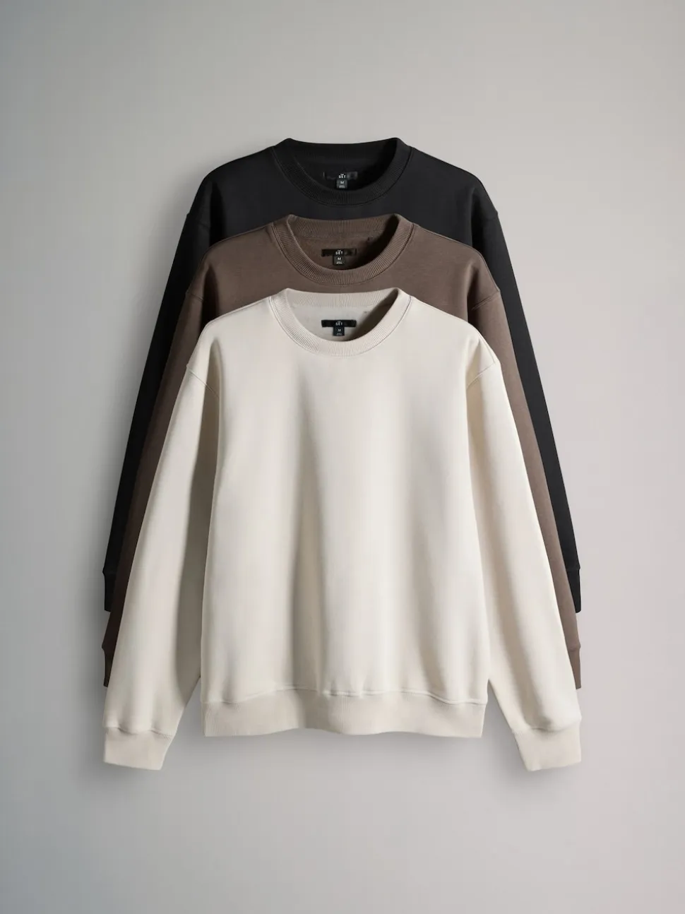 The Set 3 Pack Crew Neck Relaxed Fit Sweatshirts Black/Brown