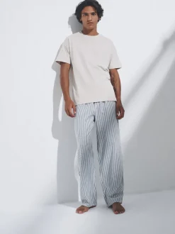The Set 3 Pack Jersey T-Shirt and Flannel Pyjamas Cream/Grey/Blue