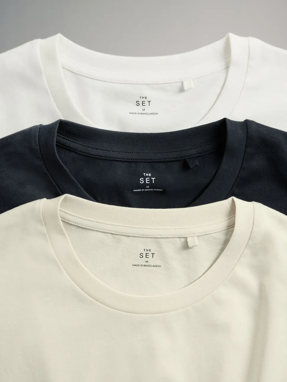 The Set 3 Pack Jersey T-Shirt and Flannel Pyjamas Cream/Grey/Blue