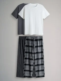 The Set 2 Pack Jersey T-Shirt and Flannel Pyjamas Black/Grey