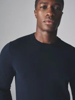 The Set 4 Pack Long Sleeve Knitted Crew Jumpers Black/Navy Blue/Khaki/Brown