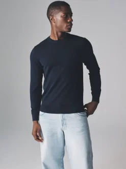 The Set 4 Pack Long Sleeve Knitted Crew Jumpers Black/Navy Blue/Khaki/Brown