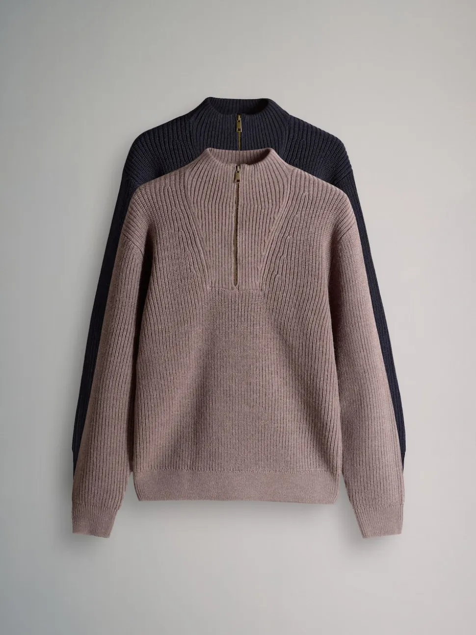 The Set 2 Pack Quarter Zip Neck Jumpers Brown/Navy Blue