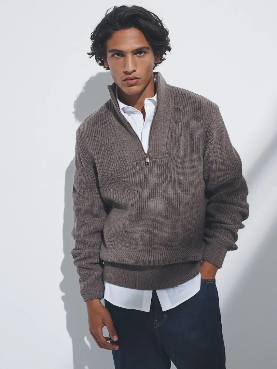 The Set 2 Pack Quarter Zip Neck Jumpers Brown/Navy Blue