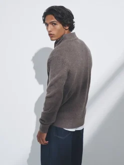The Set 2 Pack Quarter Zip Neck Jumpers Brown/Navy Blue