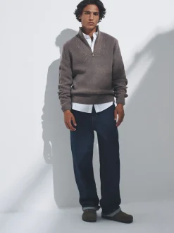 The Set 2 Pack Quarter Zip Neck Jumpers Brown/Navy Blue