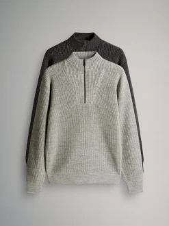 The Set 2 Pack Quarter Zip Neck Jumpers Grey Marl