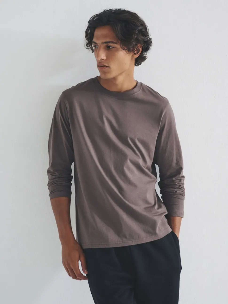 The Set 4 Pack Regular Long Sleeve Cotton T-Shirts Black/Cream/Brown/White