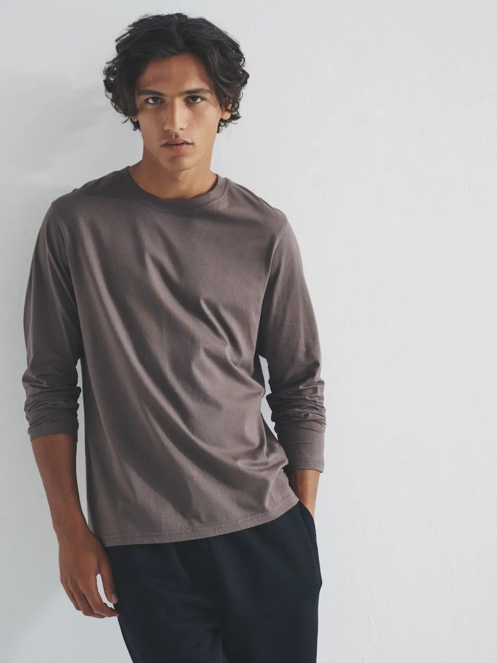 The Set 4 Pack Regular Long Sleeve Cotton T-Shirts Black/Cream/Brown/White