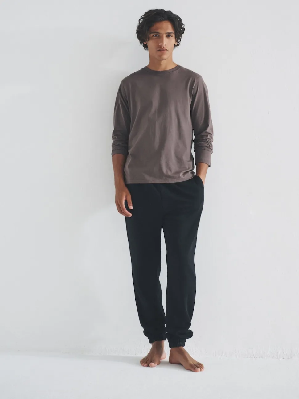 The Set 4 Pack Regular Long Sleeve Cotton T-Shirts Black/Cream/Brown/White