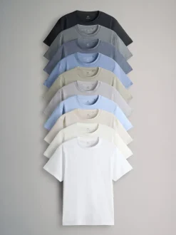 The Set 10 Pack Regular Short Sleeve Cotton Blend T-Shirts Black/Grey/Brown/White