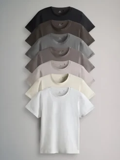 The Set 7 Pack Regular Short Sleeve Cotton T-Shirts Black/Brown/Grey/White