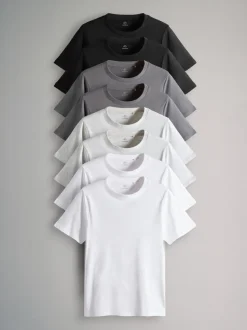 The Set 8 Pack Slim Fit Short Sleeve Cotton T-Shirts Black/Grey/White