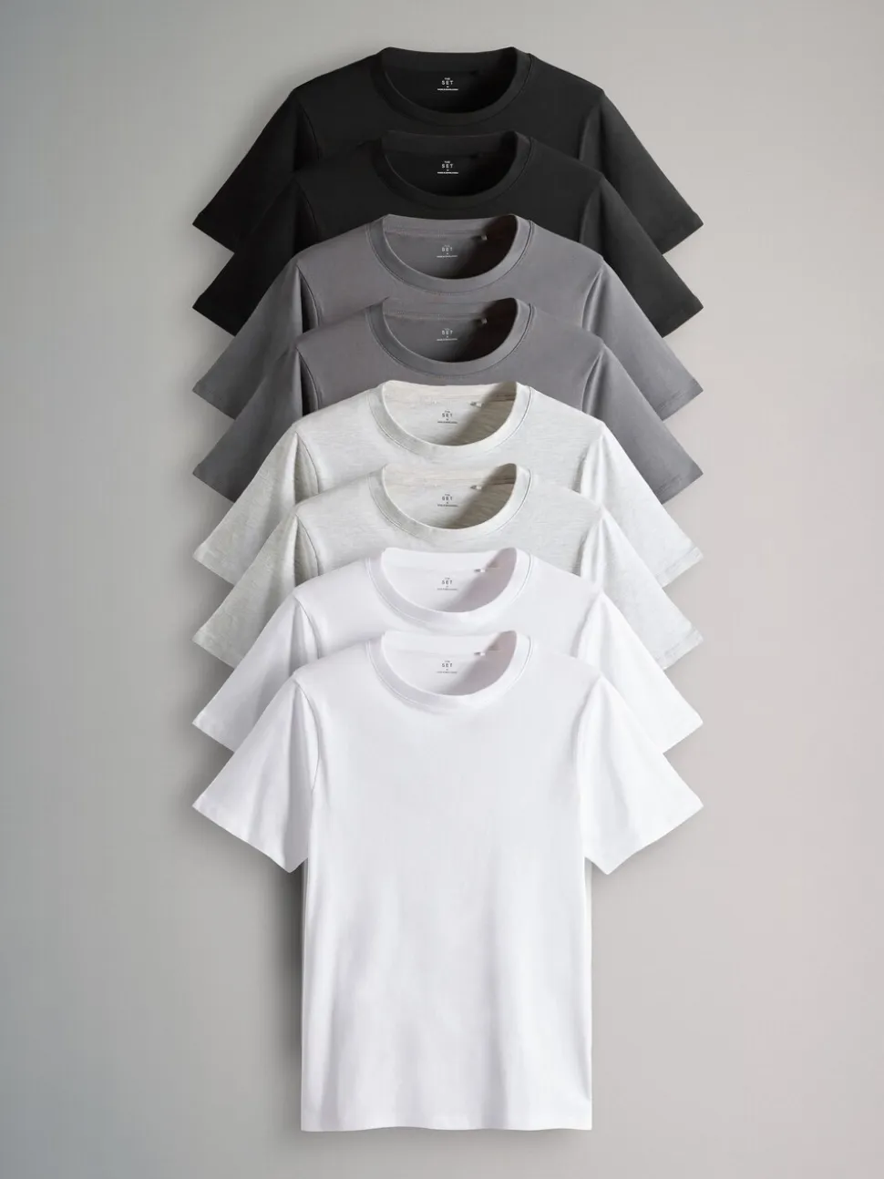 The Set 8 Pack Slim Fit Short Sleeve Cotton T-Shirts Black/Grey/White