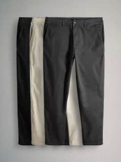 The Set 3 Pack Slim Leg Chino Trousers Black/Brown/Cream