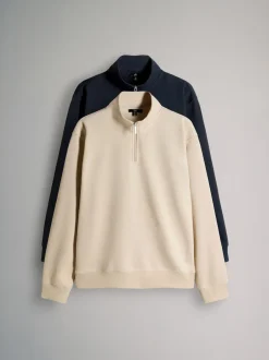 The Set 2 Pack Zip Neck Sweatshirts Navy Blue/Brown