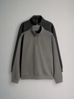 The Set 2 Pack Zip Neck Sweatshirts Black/Grey