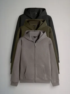 The Set 3 Pack Zip Through Hooded Sweatshirt Black/Grey/Green