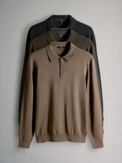 The Set Black/Brown 3 Pack Quarter Zip Neck Jumper