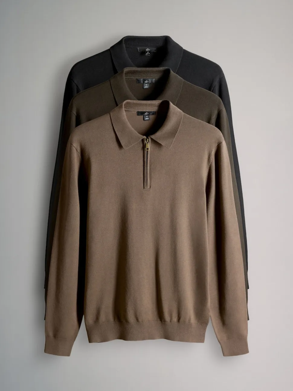 The Set Black/Brown 3 Pack Quarter Zip Neck Jumper