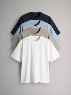 The Set Oversized Fit 4 Pack Short Sleeve Cotton T-Shirts Navy/Blue/Brown/White