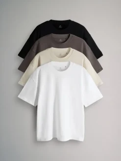 The Set Oversized Fit 4 Pack Short Sleeve Cotton T-Shirts Black Grey White