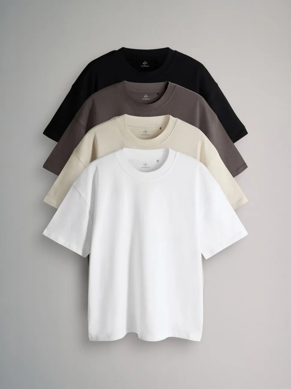 The Set Oversized Fit 4 Pack Short Sleeve Cotton T-Shirts Black Grey White