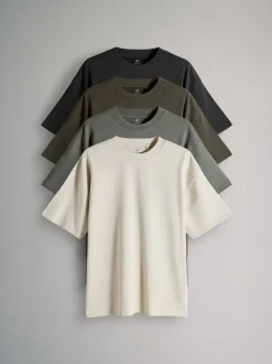 The Set Oversized Fit 4 Pack Short Sleeve Cotton T-Shirts Green/Brown/Black