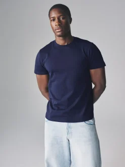 The Set Regular Fit 4 Pack Short Sleeve Cotton T-Shirts Navy Blue/Brown/White