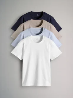 The Set Regular Fit 4 Pack Short Sleeve Cotton T-Shirts Navy Blue/Brown/White