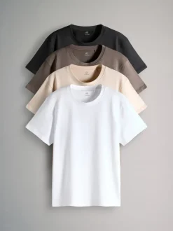 The Set Regular Fit 4 Pack Short Sleeve Cotton T-Shirts Black/Brown/Cream/White