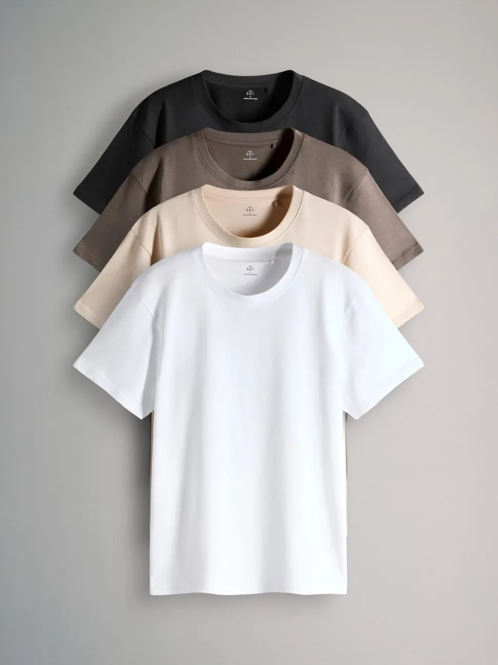 The Set Regular Fit 4 Pack Short Sleeve Cotton T-Shirts Black/Brown/Cream/White