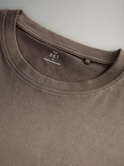 The Set Regular Fit 4 Pack Short Sleeve Cotton T-Shirts Black/Brown/Cream/White