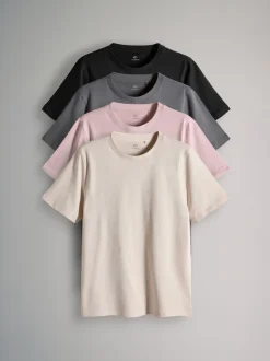 The Set Slim Fit 4 Pack Short Sleeve Cotton T-Shirts Black/Grey/Pink/Cream