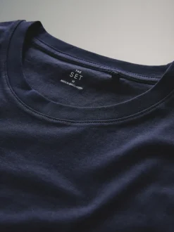 The Set Slim Fit 4 Pack Short Sleeve Cotton T-Shirts Navy Blue/Brown/White