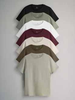 The Set Slim Fit 7 Pack Slim Fit Short Sleeve Cotton T-Shirts Black/Green/Red/White